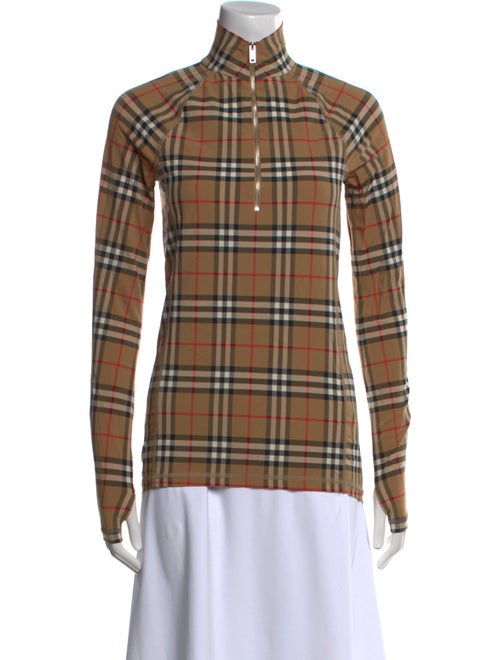 Burberry Nylon Plaid Print Button-Up Top