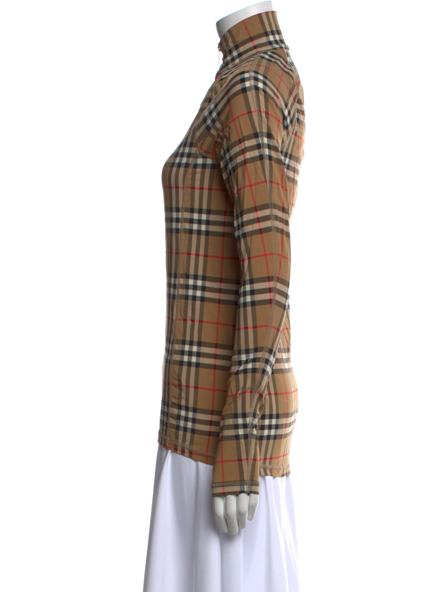 Burberry Nylon Plaid Print Button-Up Top