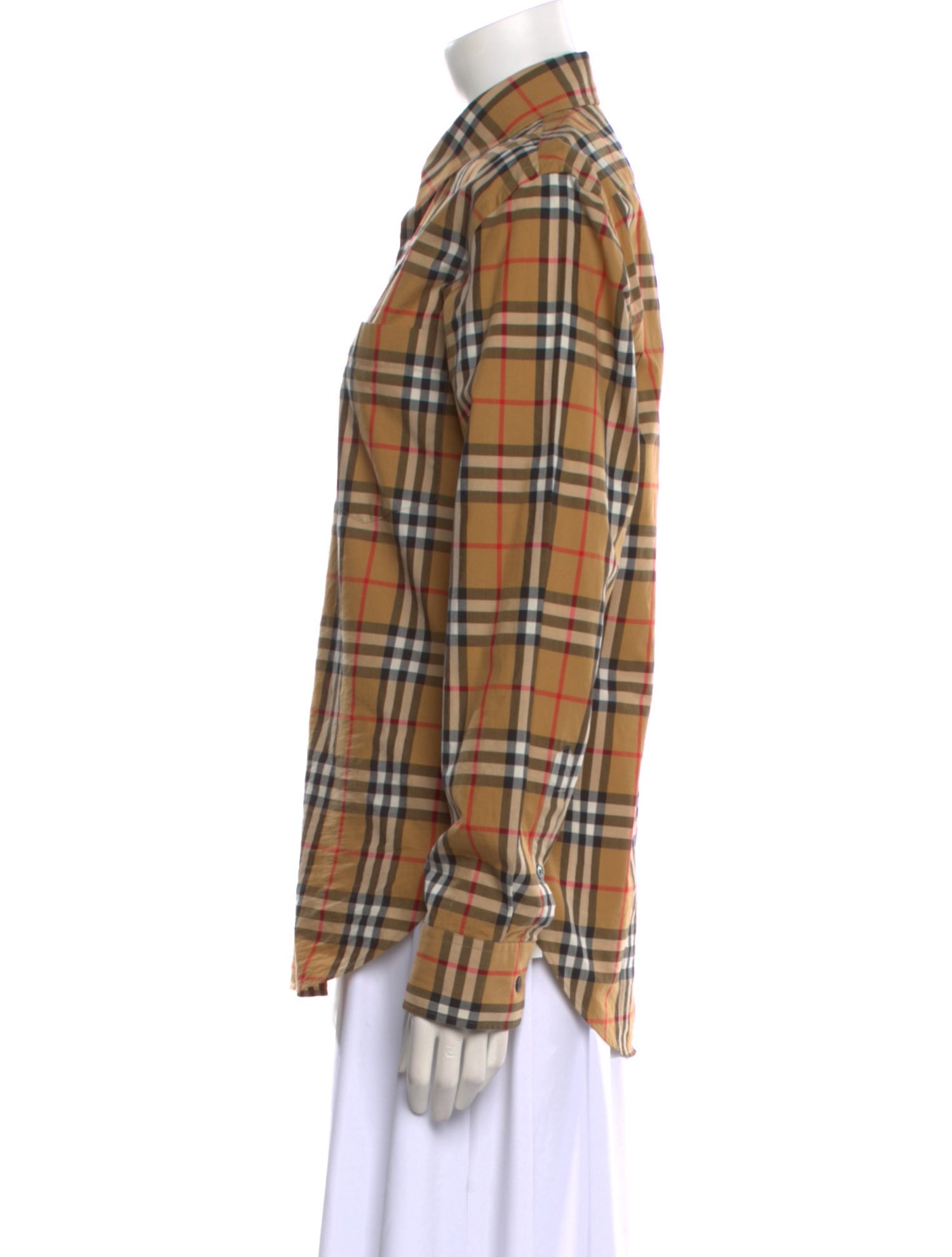 Burberry Plaid Print Long Sleeve Button-Up Top