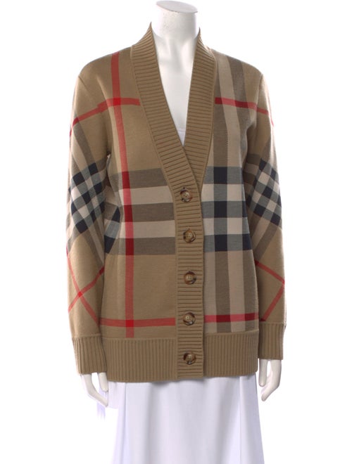 Burberry Plaid Print V-Neck Sweater