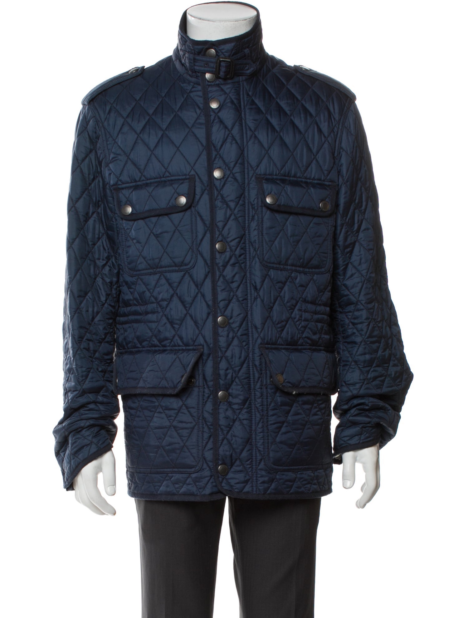 Burberry Brit Quilted Pattern Plaid Print Utility Jacket