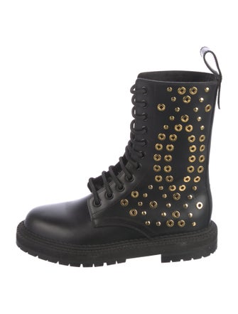 Burberry Leather Eyelet Trim Combat Boots