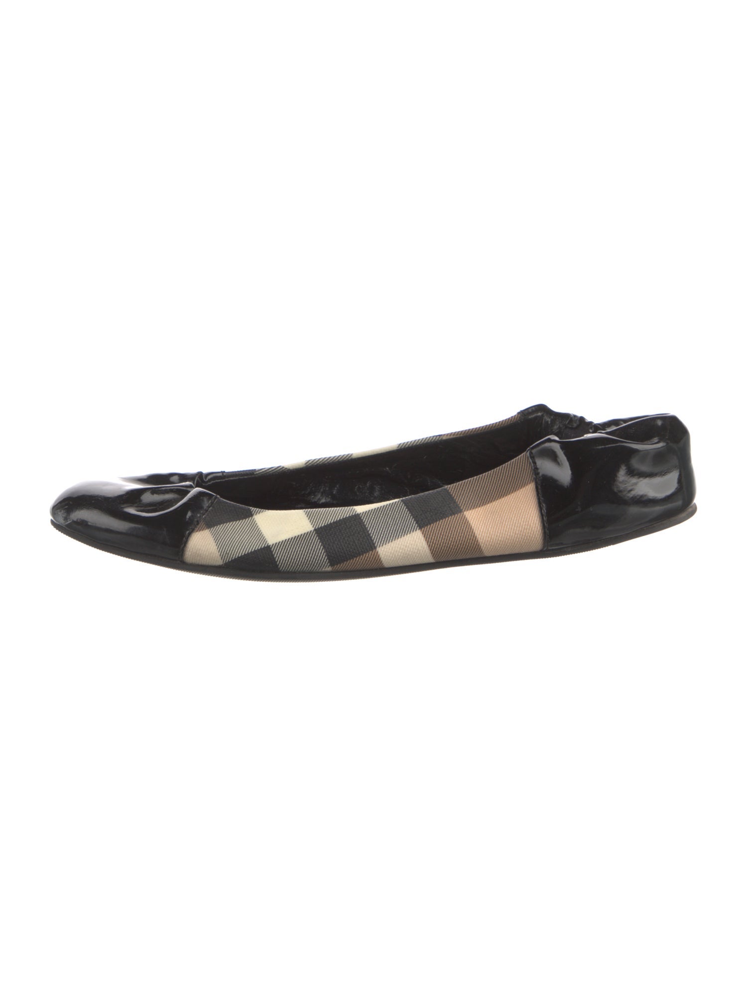 Burberry Nova Check Pattern Patent Leather Ballet Flats