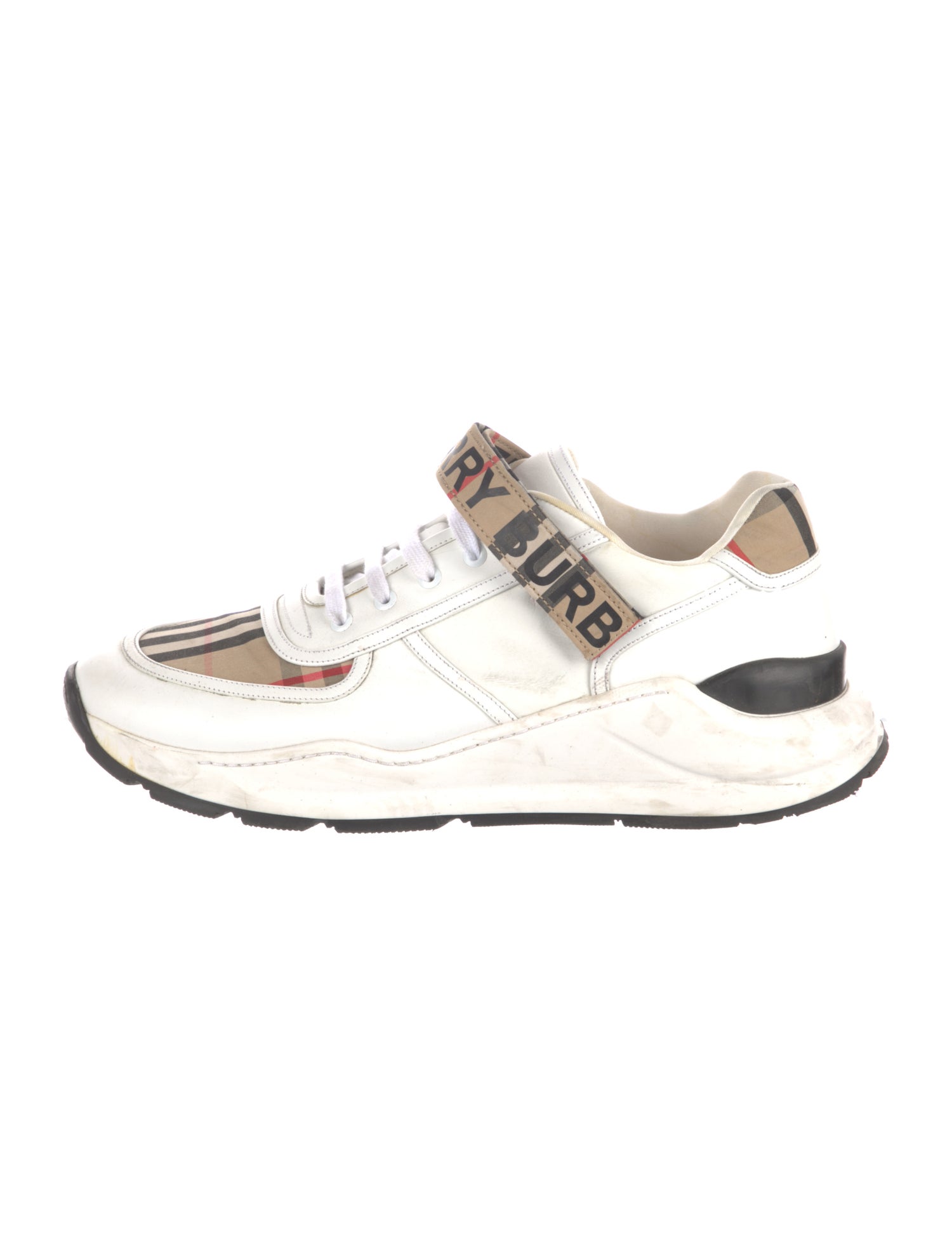 Burberry Leather Plaid Print Sneakers