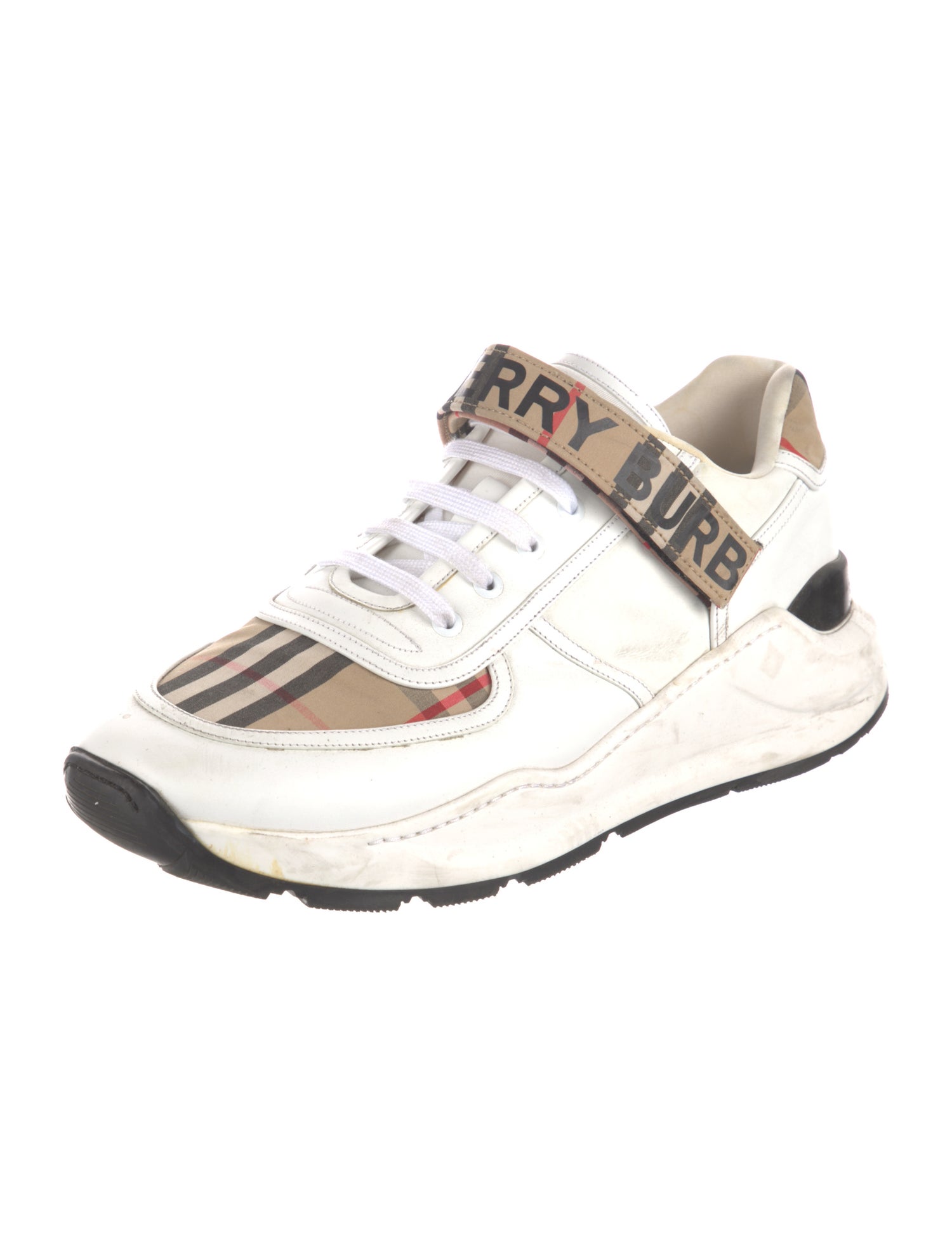 Burberry Leather Plaid Print Sneakers