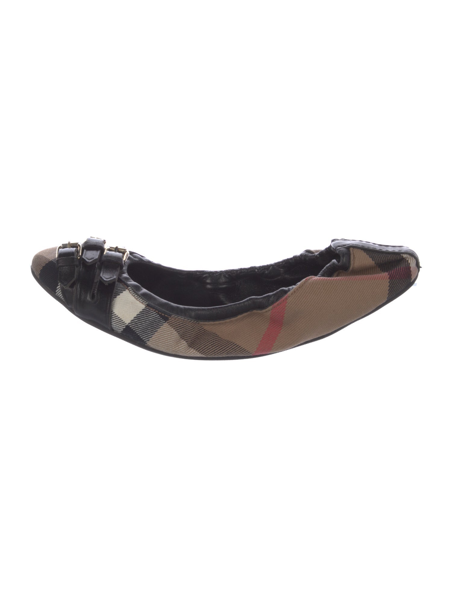 Burberry Nova Check Pattern Leather Trim Embellishment Ballet Flats