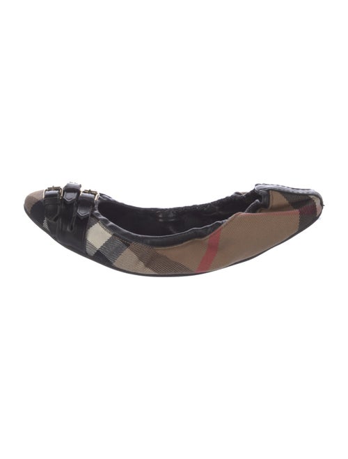 Burberry Nova Check Pattern Leather Trim Embellishment Ballet Flats