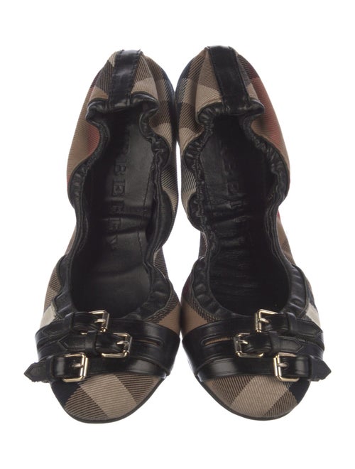 Burberry Nova Check Pattern Leather Trim Embellishment Ballet Flats