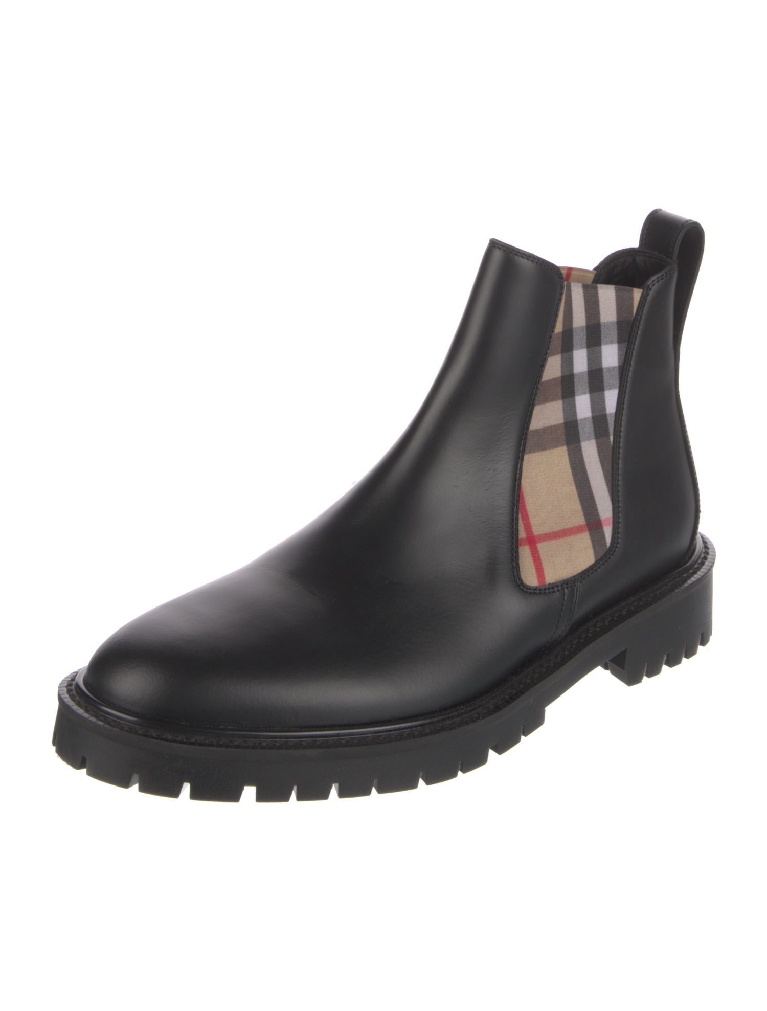 Burberry Nova Check Pattern Leather Chelsea Boots