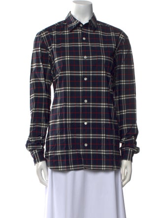 Burberry Plaid Print Long Sleeve Button-Up Top