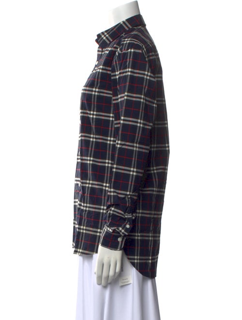 Burberry Plaid Print Long Sleeve Button-Up Top