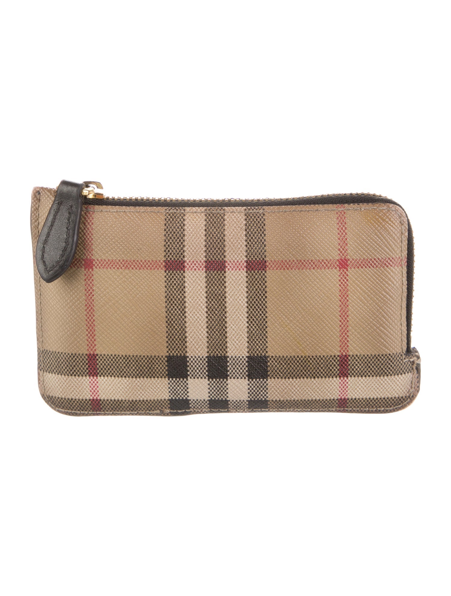 Burberry Leather Plaid Print Wristlet