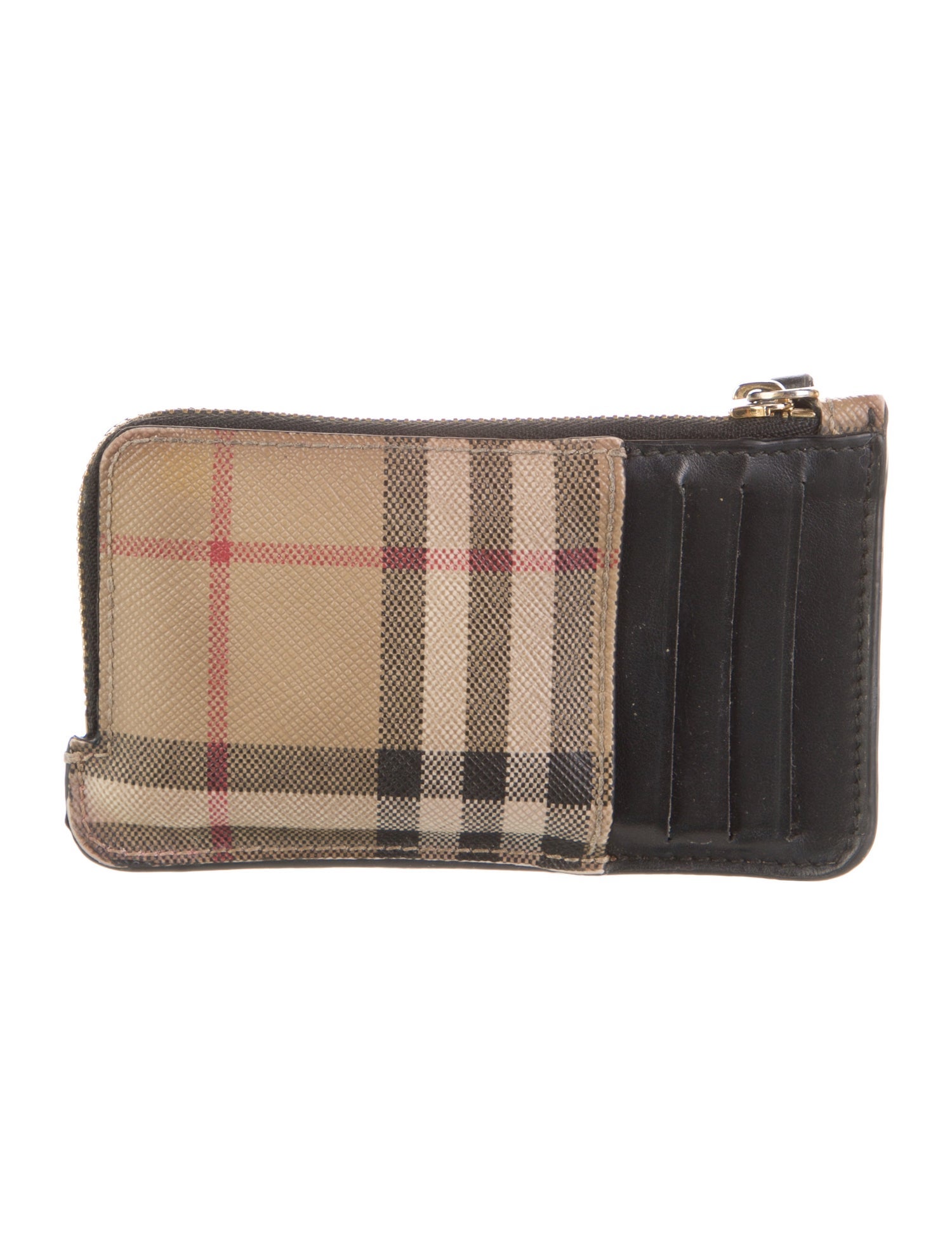 Burberry Leather Plaid Print Wristlet