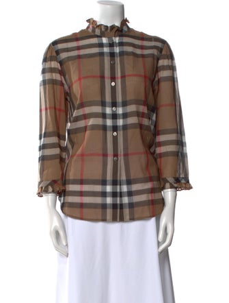 Burberry Plaid Print Mock Neck Blouse