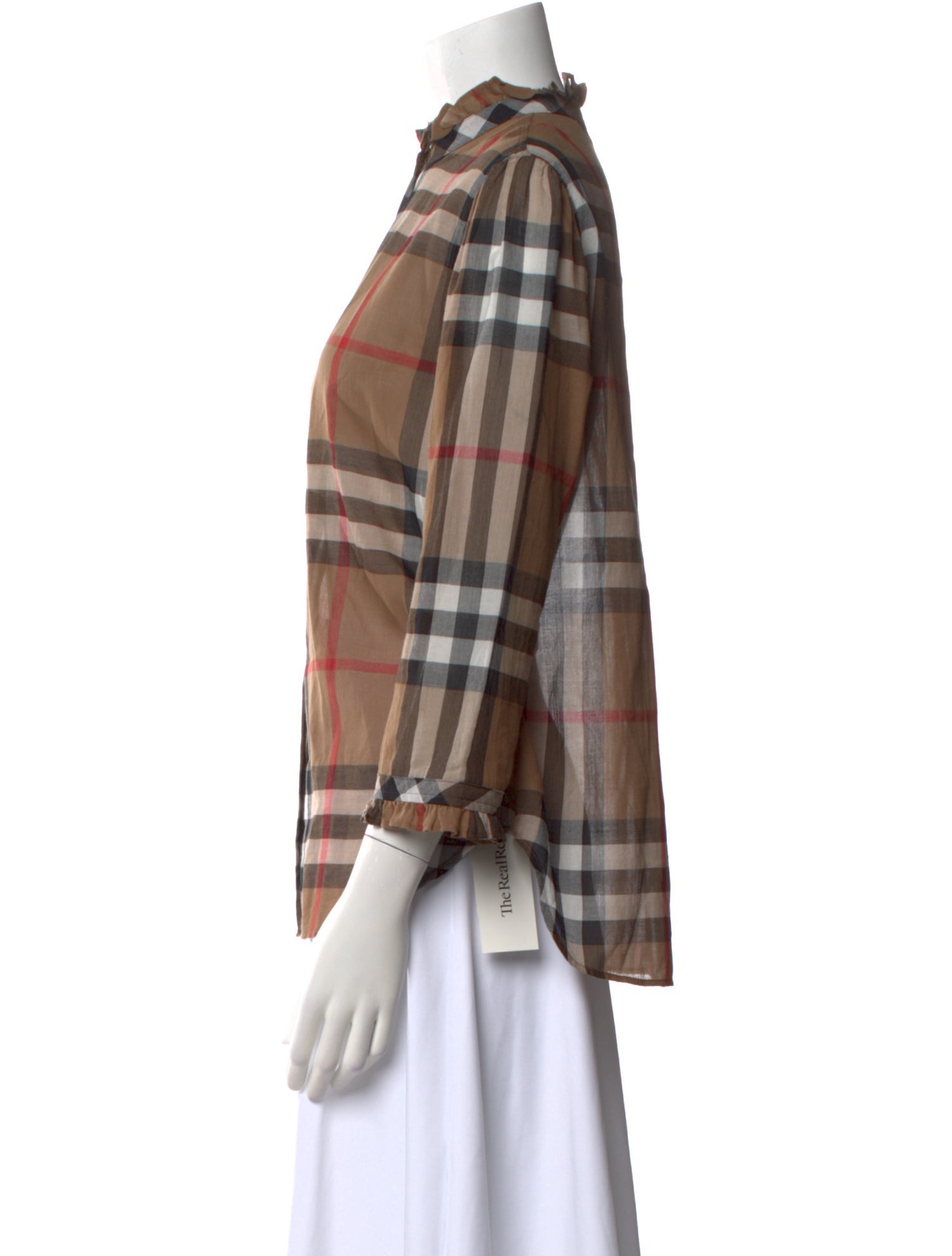 Burberry Plaid Print Mock Neck Blouse