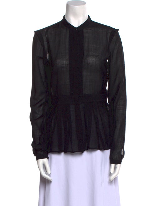 Burberry Virgin Wool Long Sleeve Button-Up Top