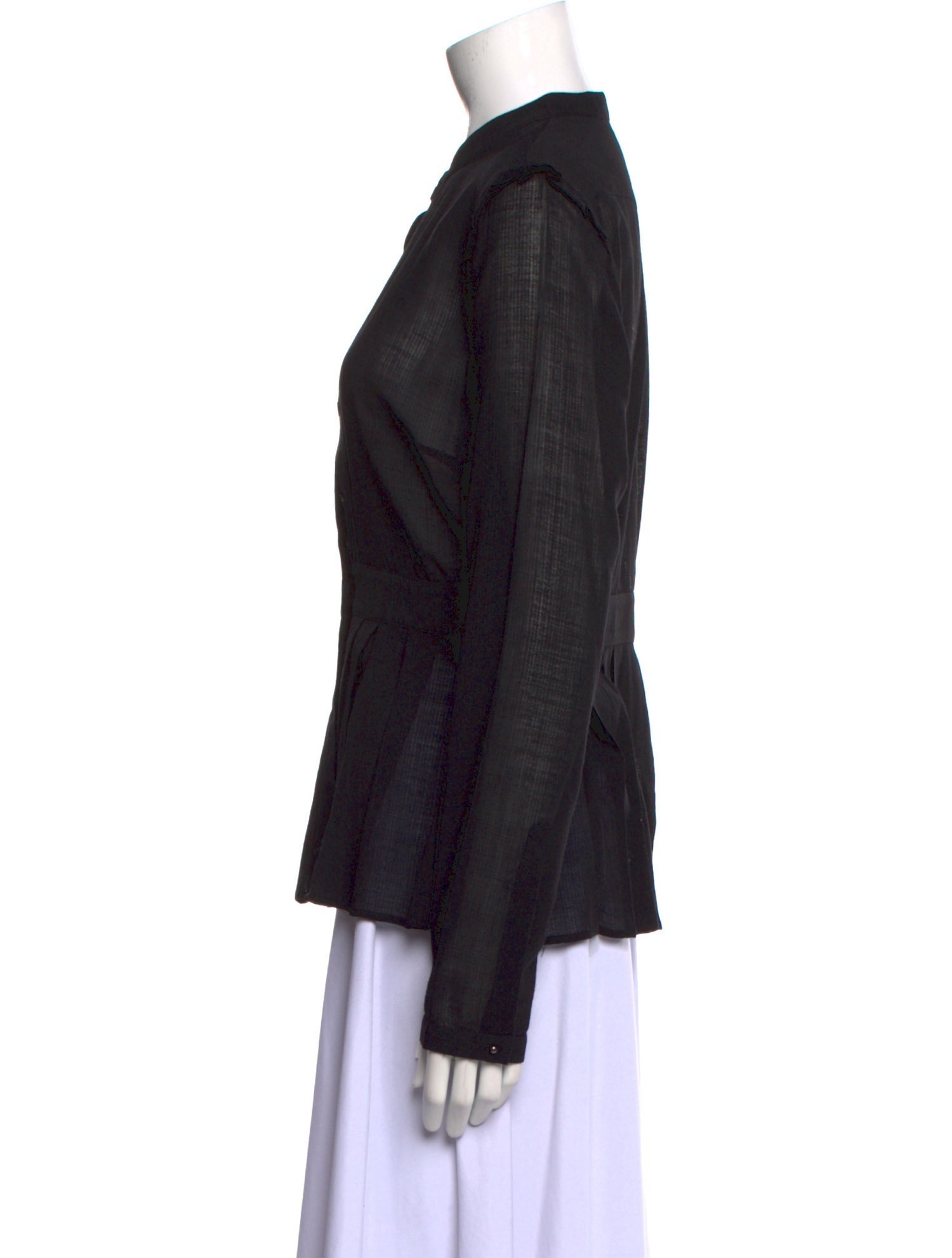 Burberry Virgin Wool Long Sleeve Button-Up Top