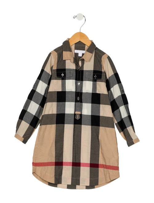 Burberry Girls' Patterned Long Sleeve Shirt Dress