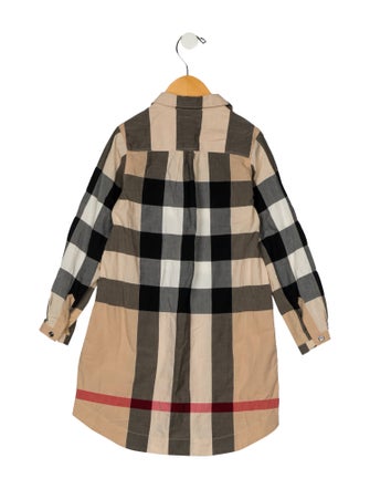 Burberry Girls' Patterned Long Sleeve Shirt Dress