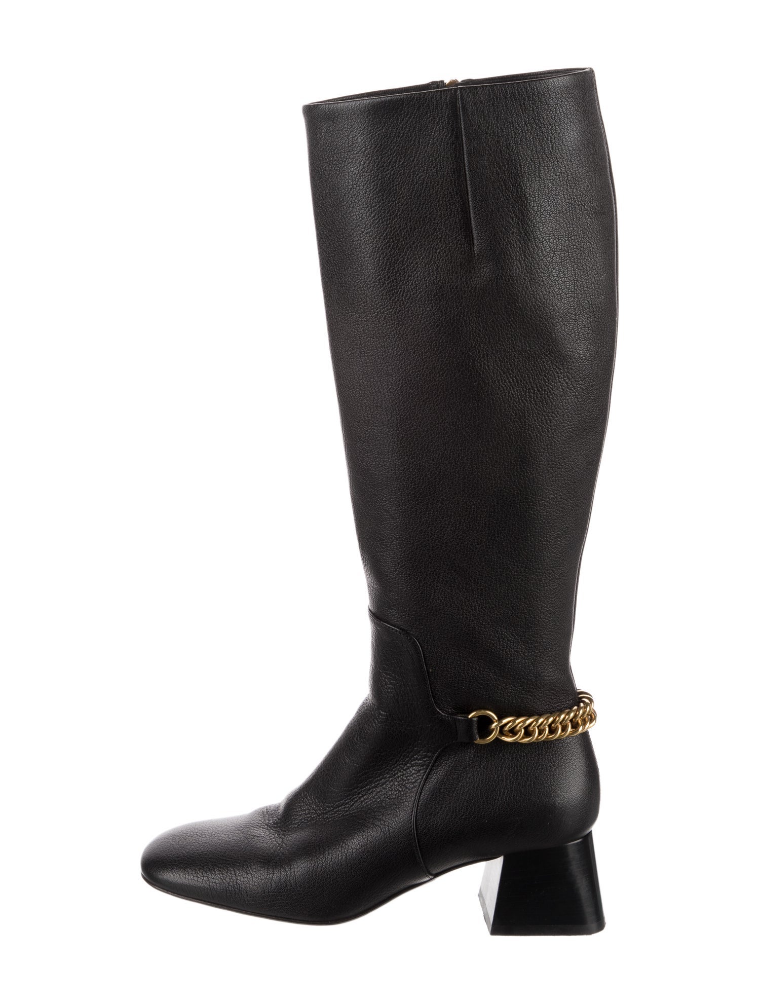 Burberry Leather Chain-Link Accents Riding Boots