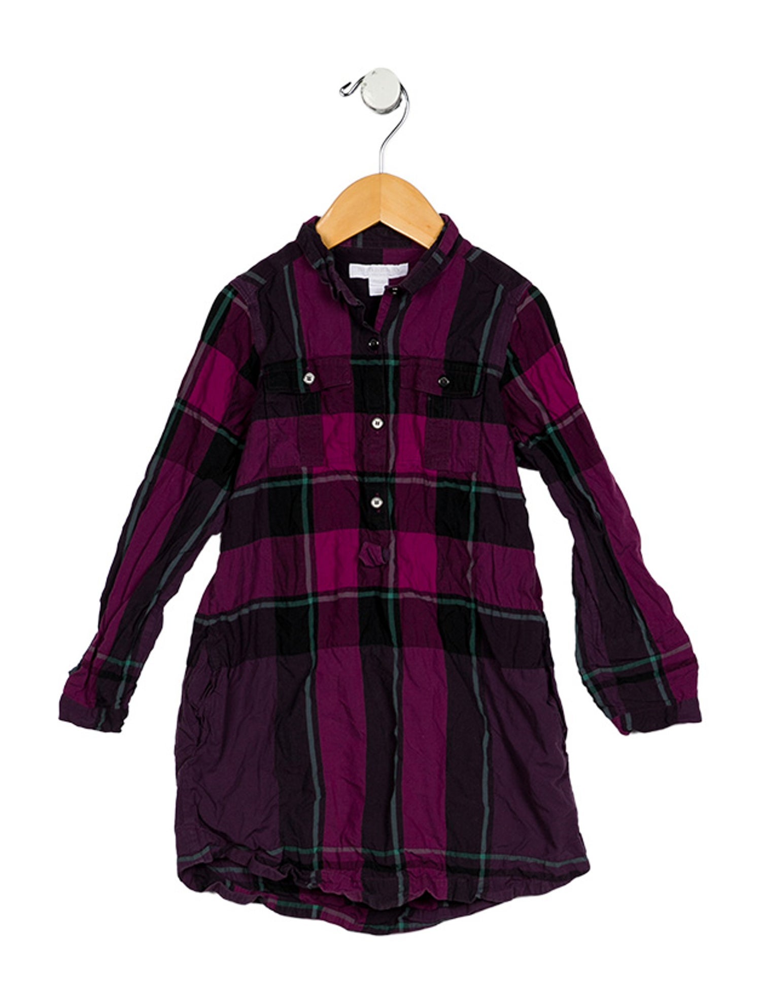 Burberry Girls' Patterned Long Sleeve Shirt Dress
