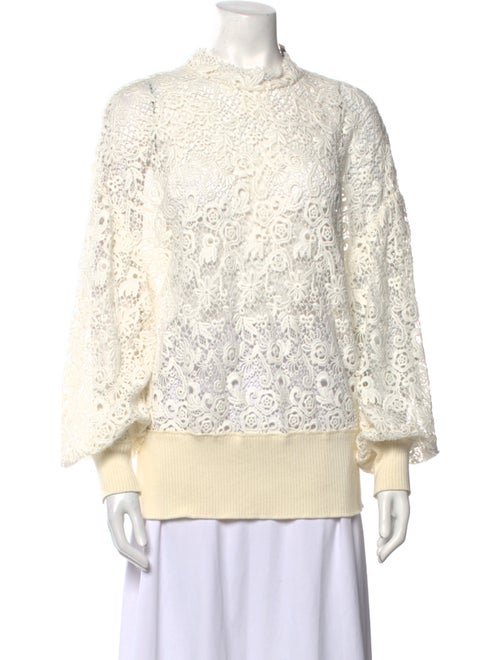 Burberry Lace Pattern Mock Neck Blouse