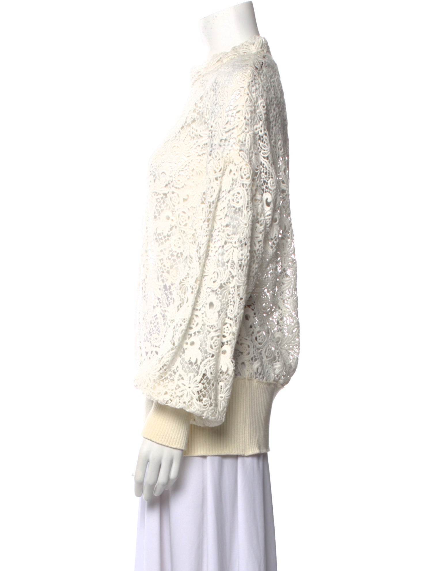 Burberry Lace Pattern Mock Neck Blouse