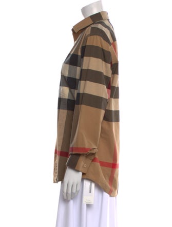 Burberry Plaid Print Long Sleeve Button-Up Top