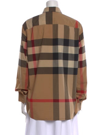 Burberry Plaid Print Long Sleeve Button-Up Top