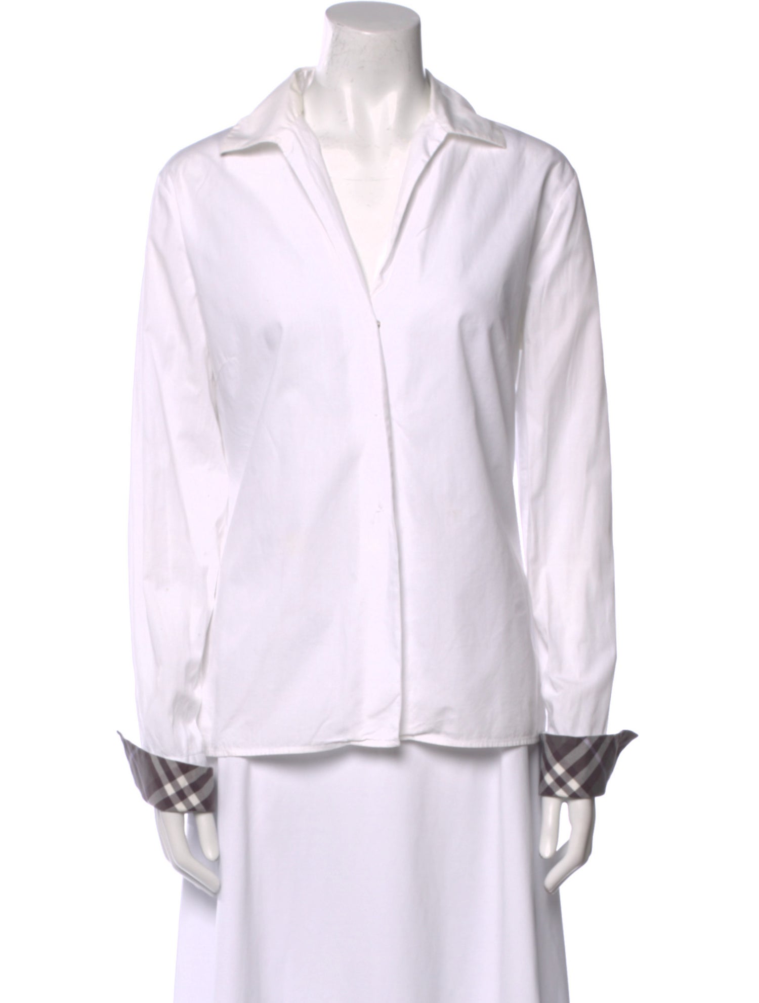 Burberry London V-Neck Long Sleeve Button-Up Top