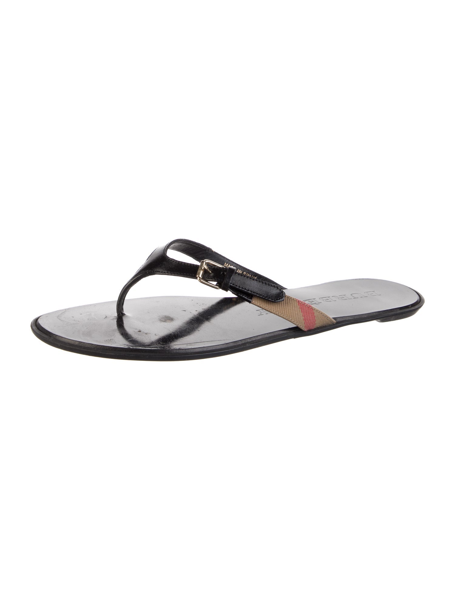 Burberry House Check Pattern Leather Flip Flops