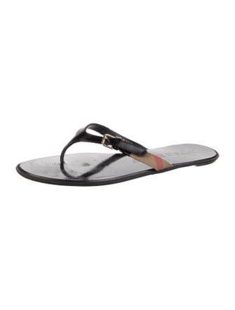 Burberry House Check Pattern Leather Flip Flops