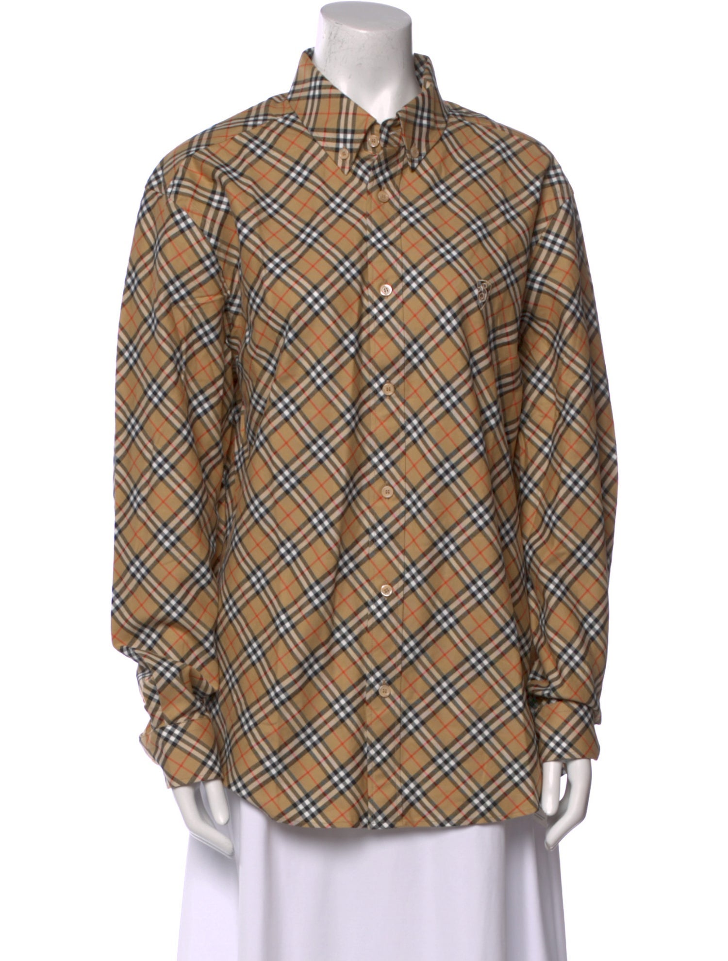 Burberry Plaid Print Long Sleeve Button-Up Top