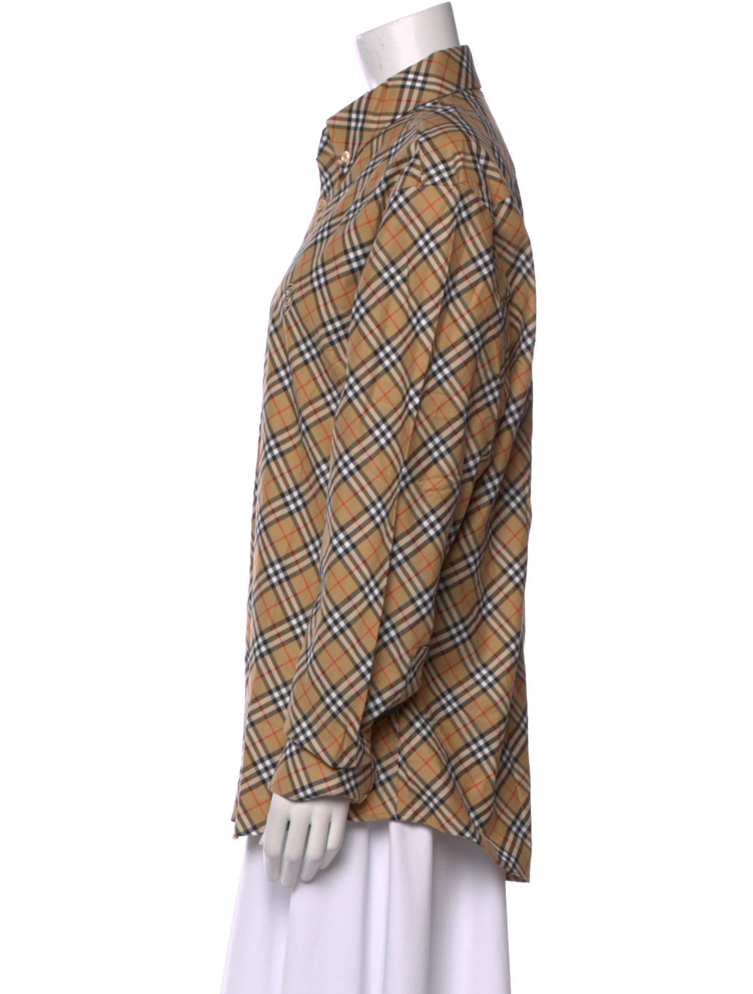 Burberry Plaid Print Long Sleeve Button-Up Top