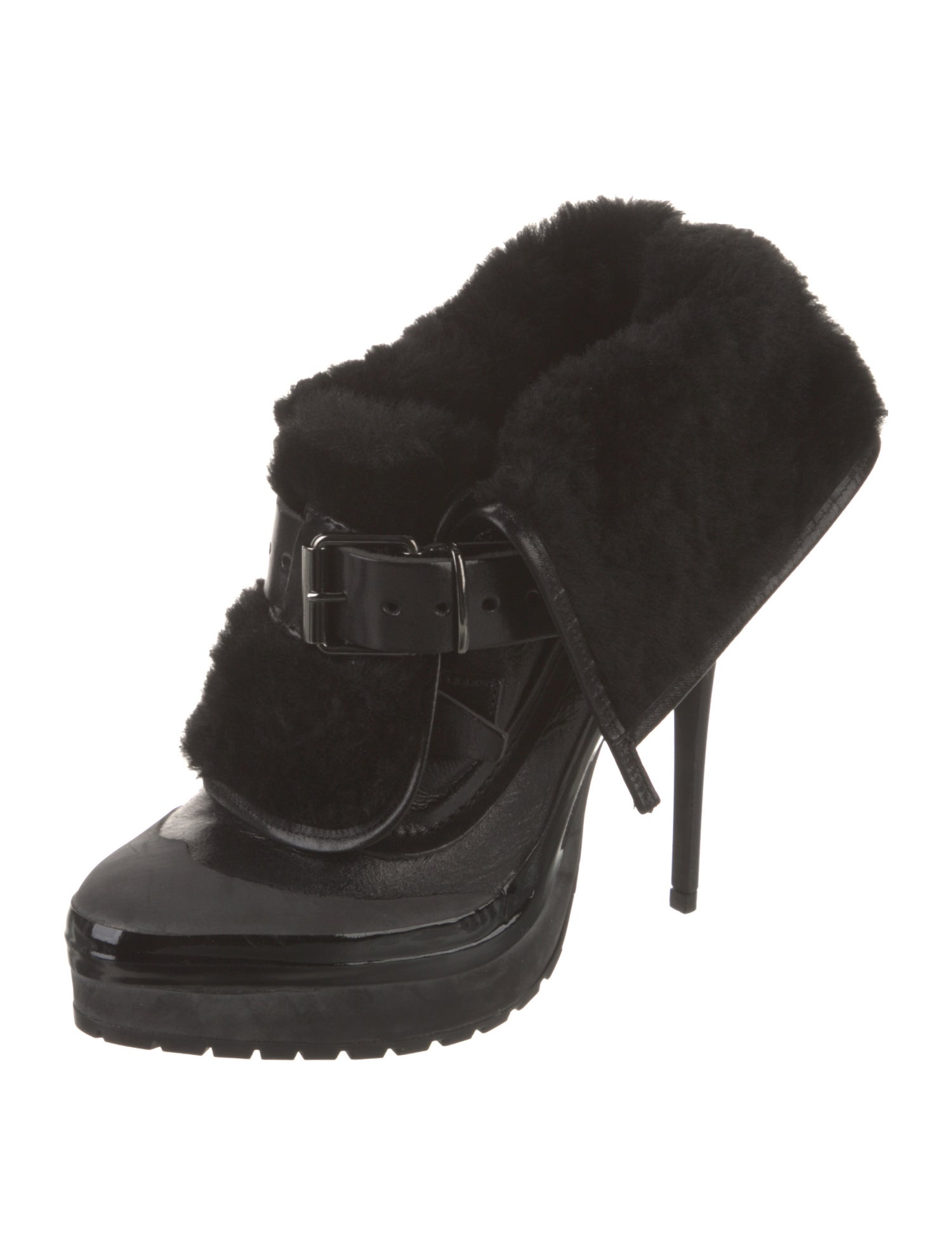 Burberry Leather Fur Trim Lace-Up Boots