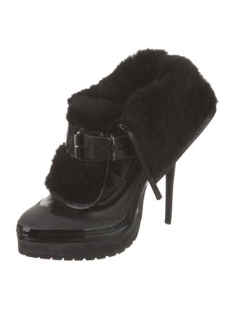 Burberry Leather Fur Trim Lace-Up Boots