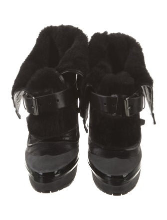 Burberry Leather Fur Trim Lace-Up Boots