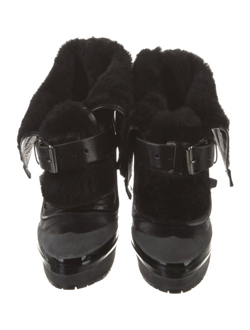 Burberry Leather Fur Trim Lace-Up Boots