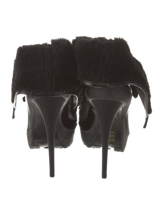 Burberry Leather Fur Trim Lace-Up Boots