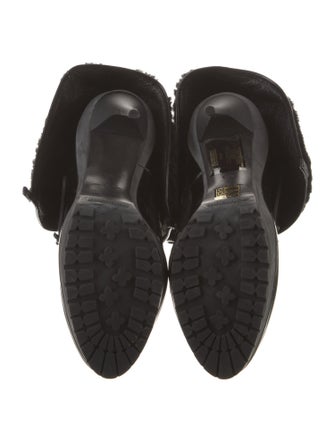 Burberry Leather Fur Trim Lace-Up Boots