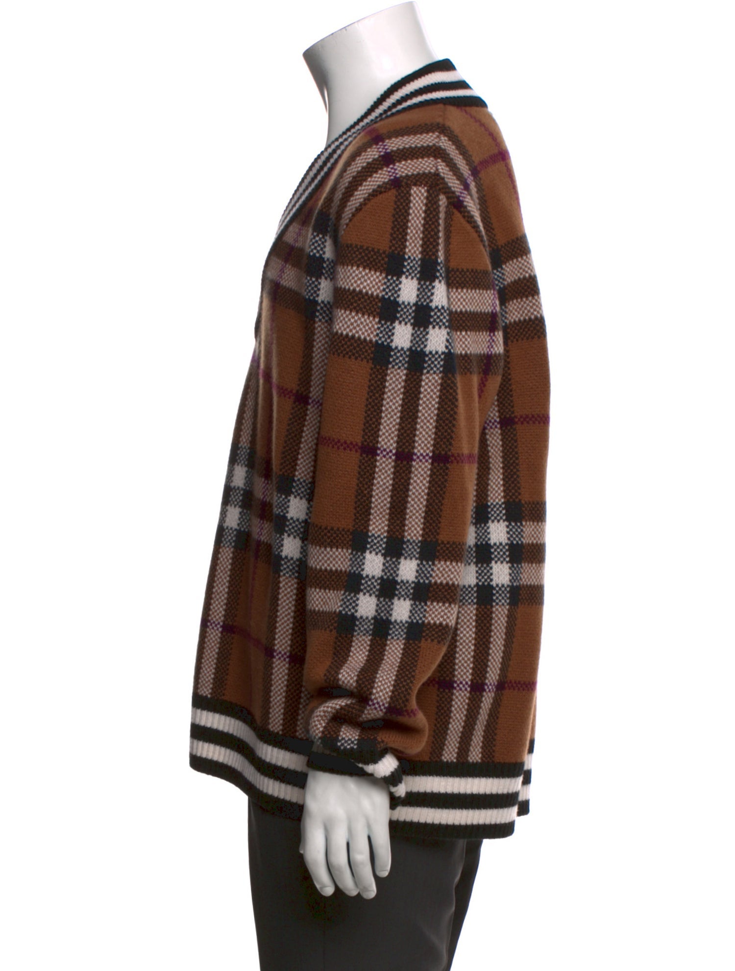Burberry Cashmere Plaid Print Cardigan