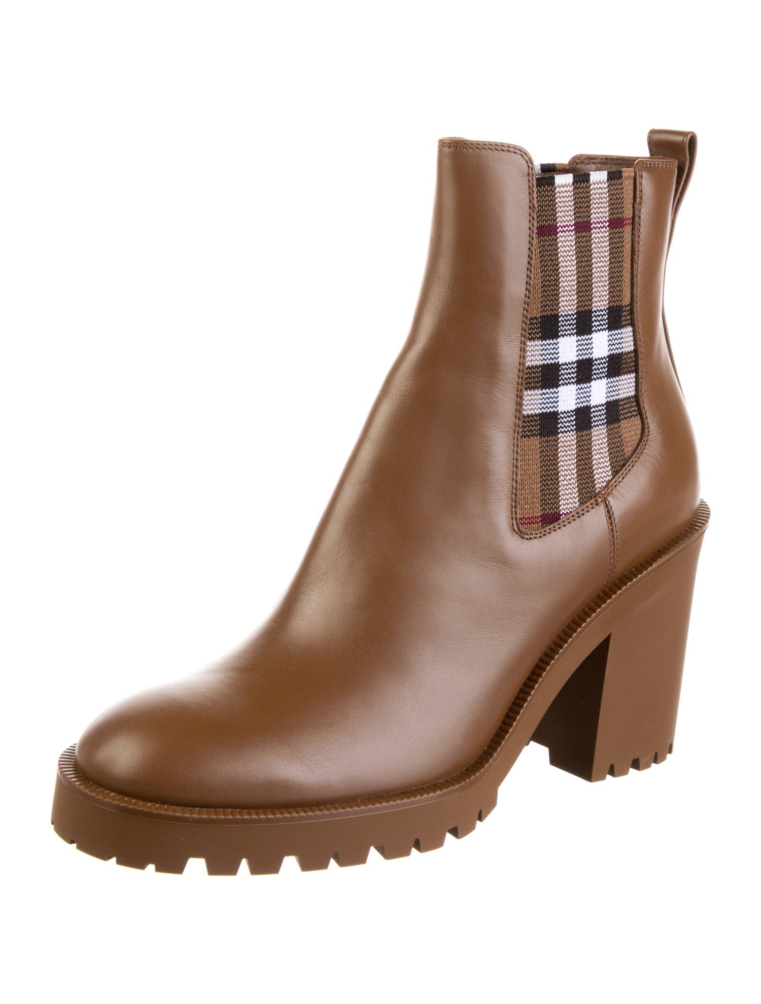 Burberry House Check Pattern Leather Chelsea Boots w/ Tags