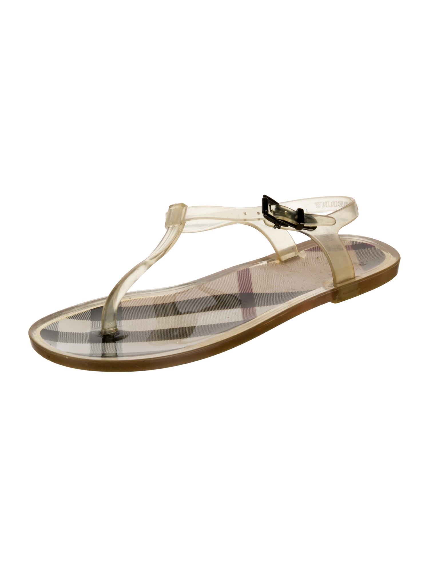 Burberry PVC Printed T-Strap Sandals