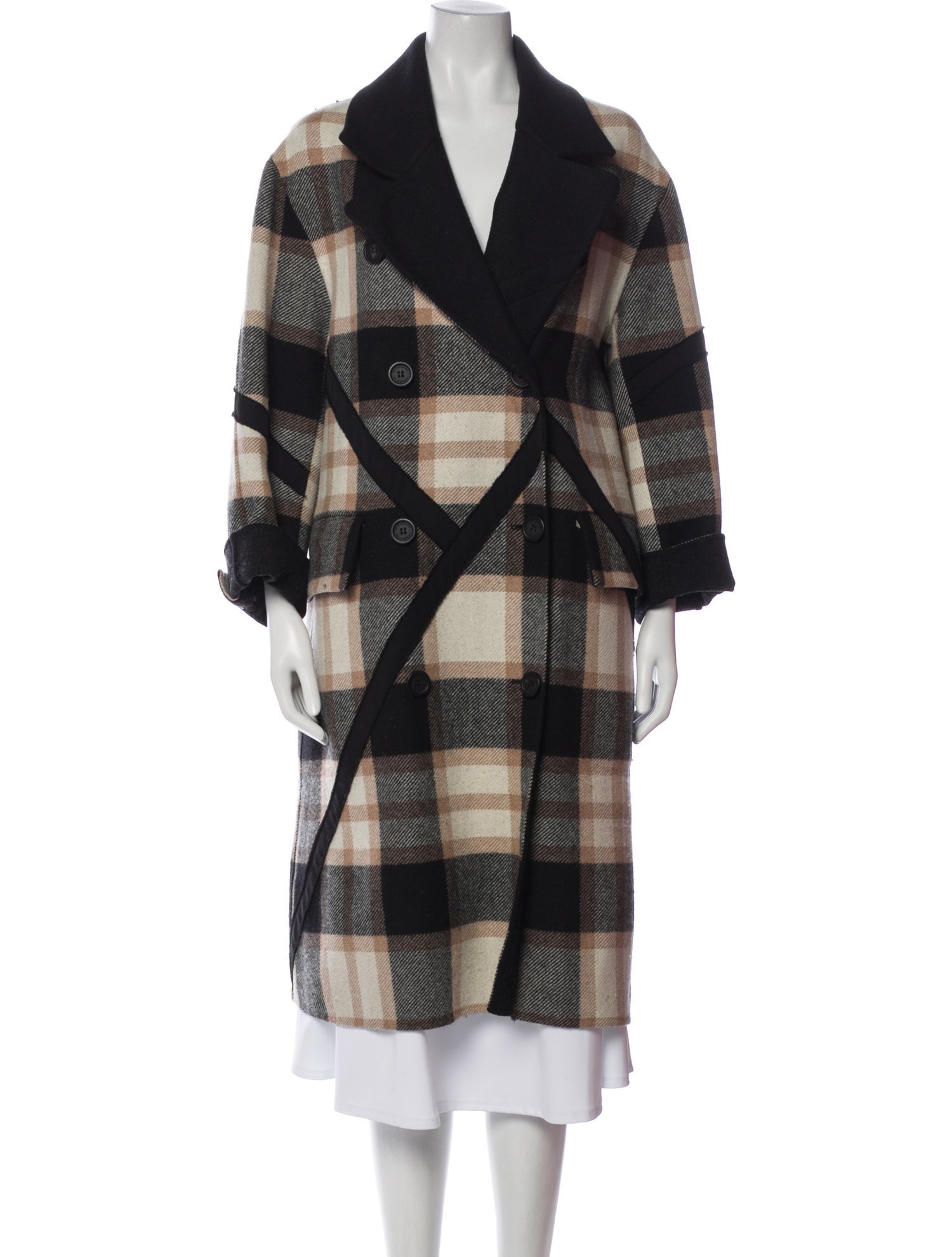 Burberry Wool Plaid Print Trench Coat