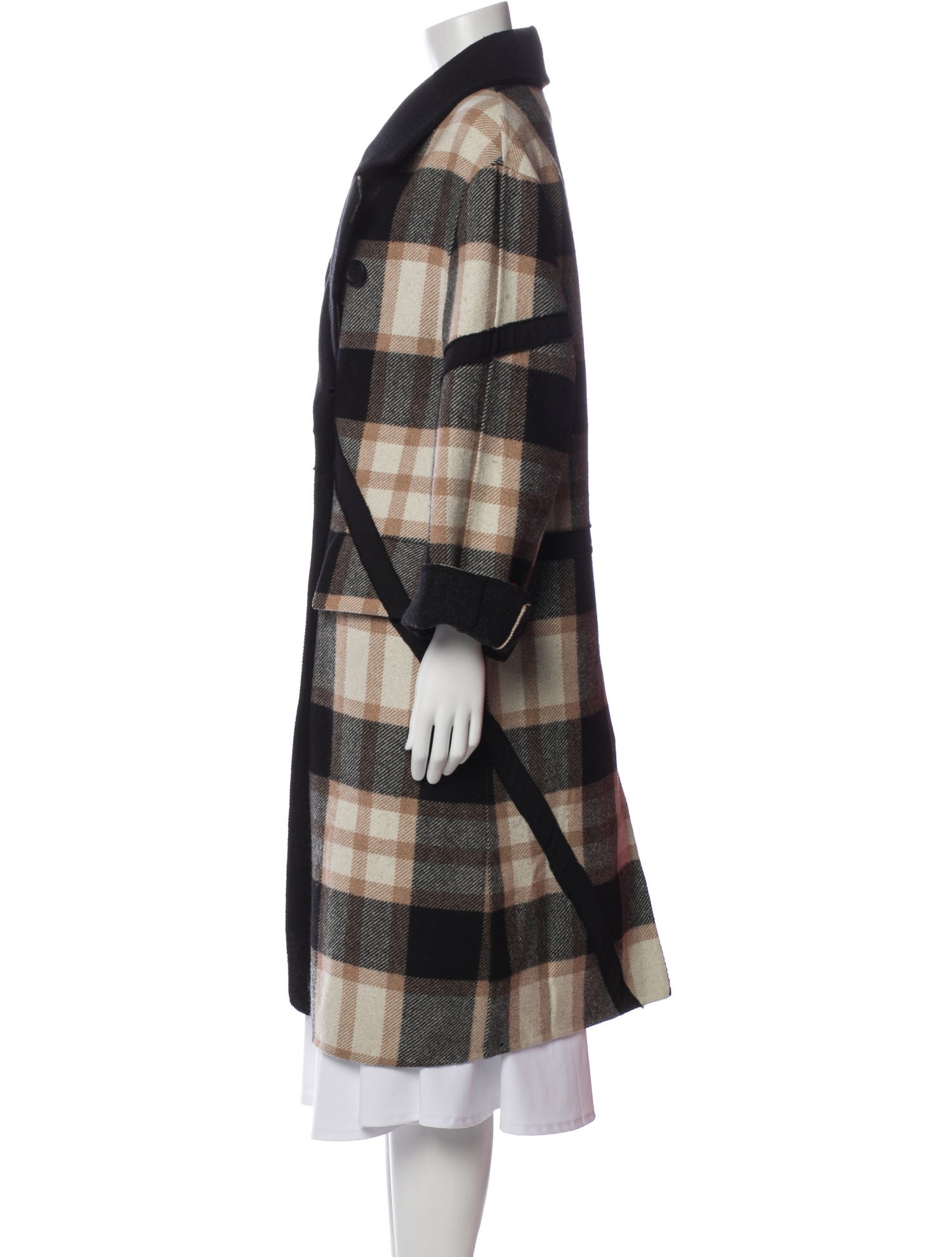 Burberry Wool Plaid Print Trench Coat