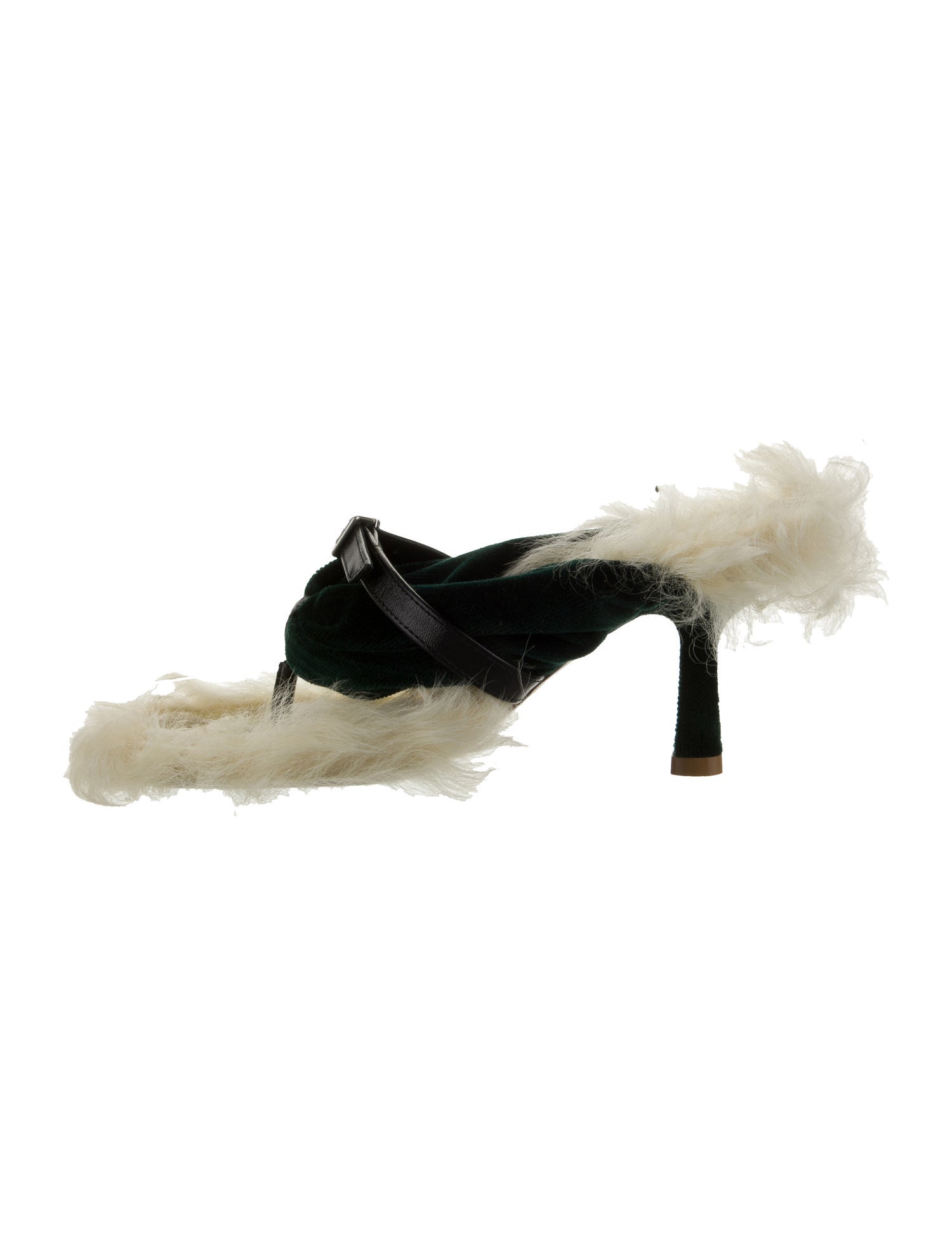 Burberry Fur Leather Trim Embellishment Slides