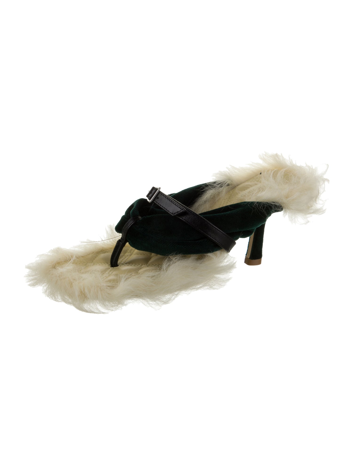 Burberry Fur Leather Trim Embellishment Slides