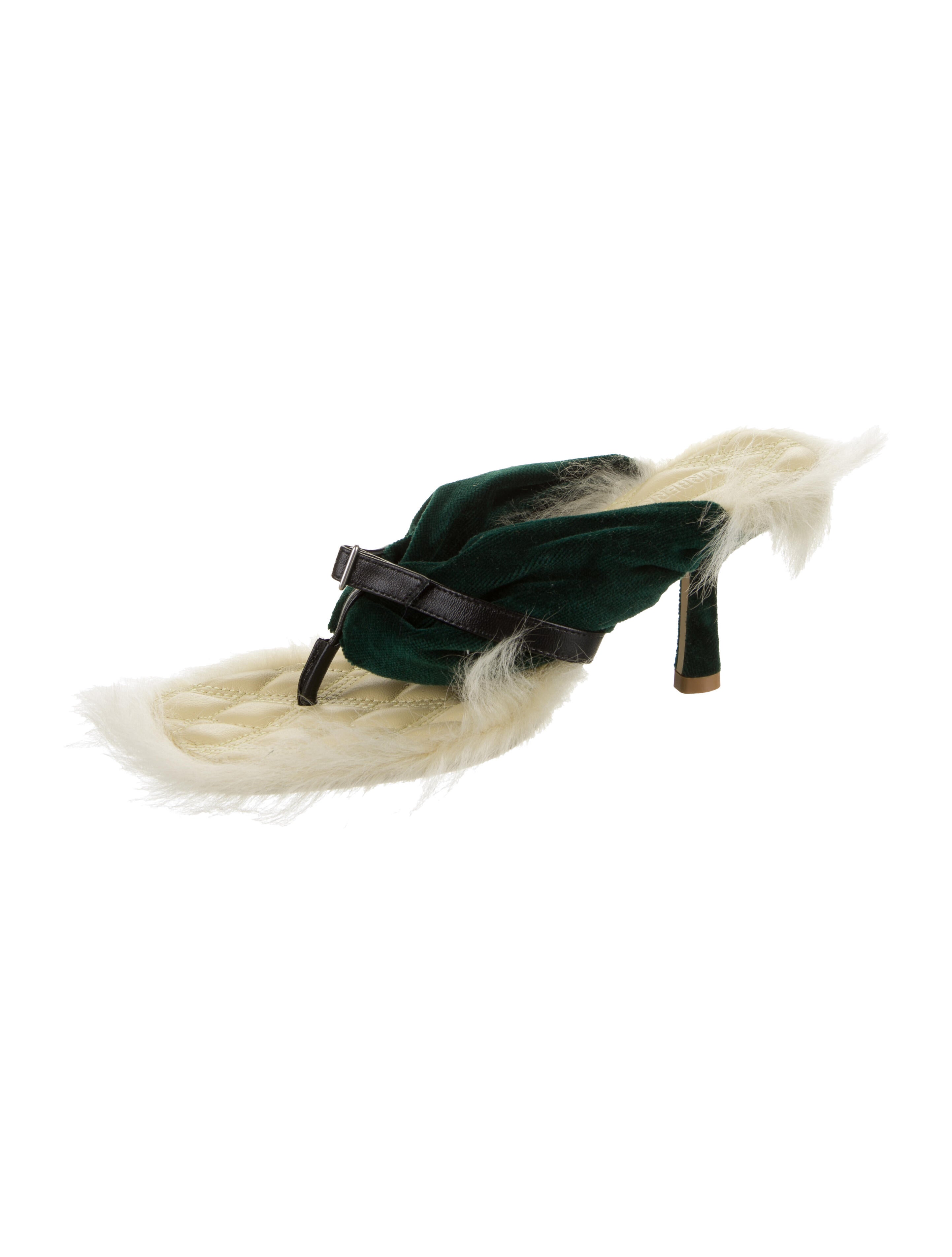 Burberry Velvet Faux Fur Trim Sandals