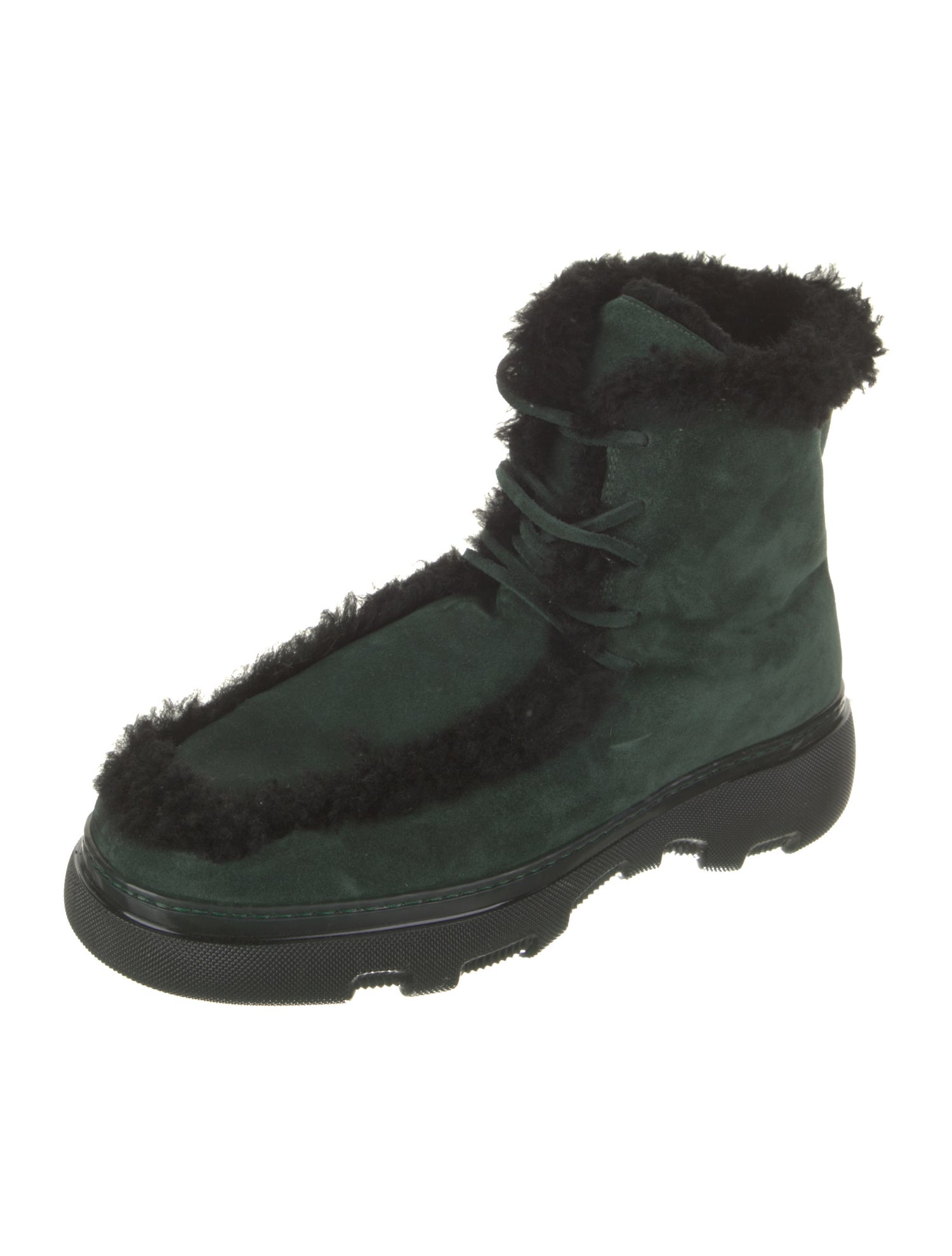 Burberry Suede Fur Trim Combat Boots
