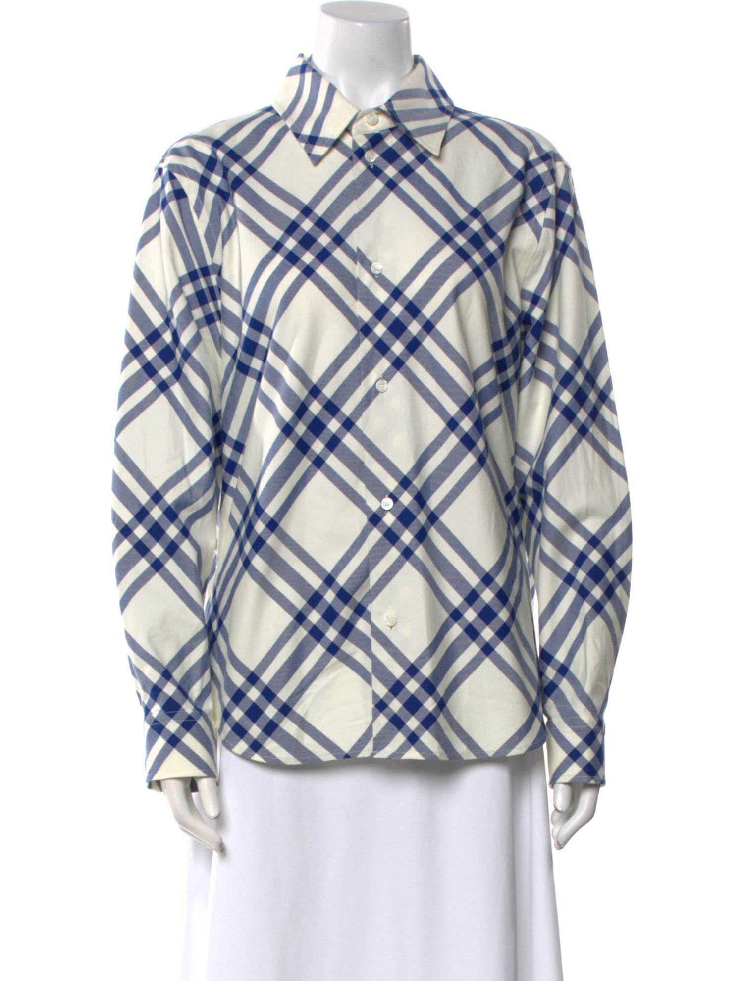 Burberry Plaid Print Long Sleeve Button-Up Top w/ Tags